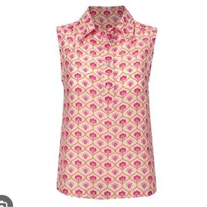 NEW CAbi Pink and Cream Sleeveless Bungalow Top